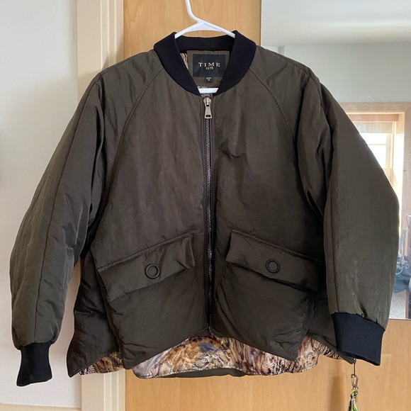 Olive Green Quilted Bomber Jacket | Women Size S - Picture 12 of 12